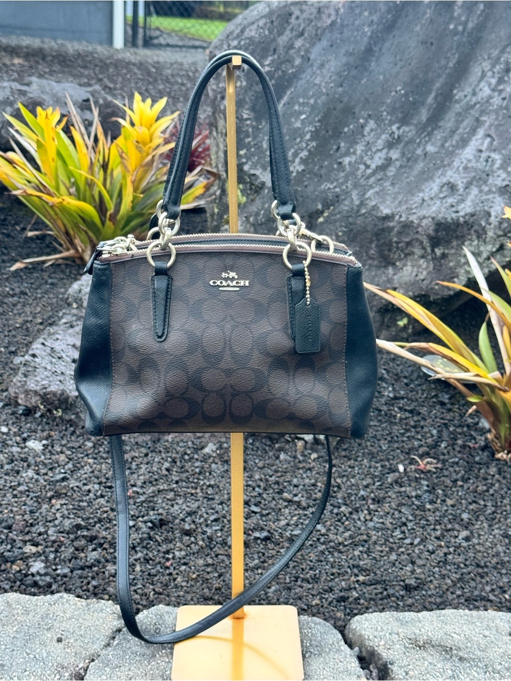 Coach Signature Rowan Satchel Brown Black PVC Leather Crossbody